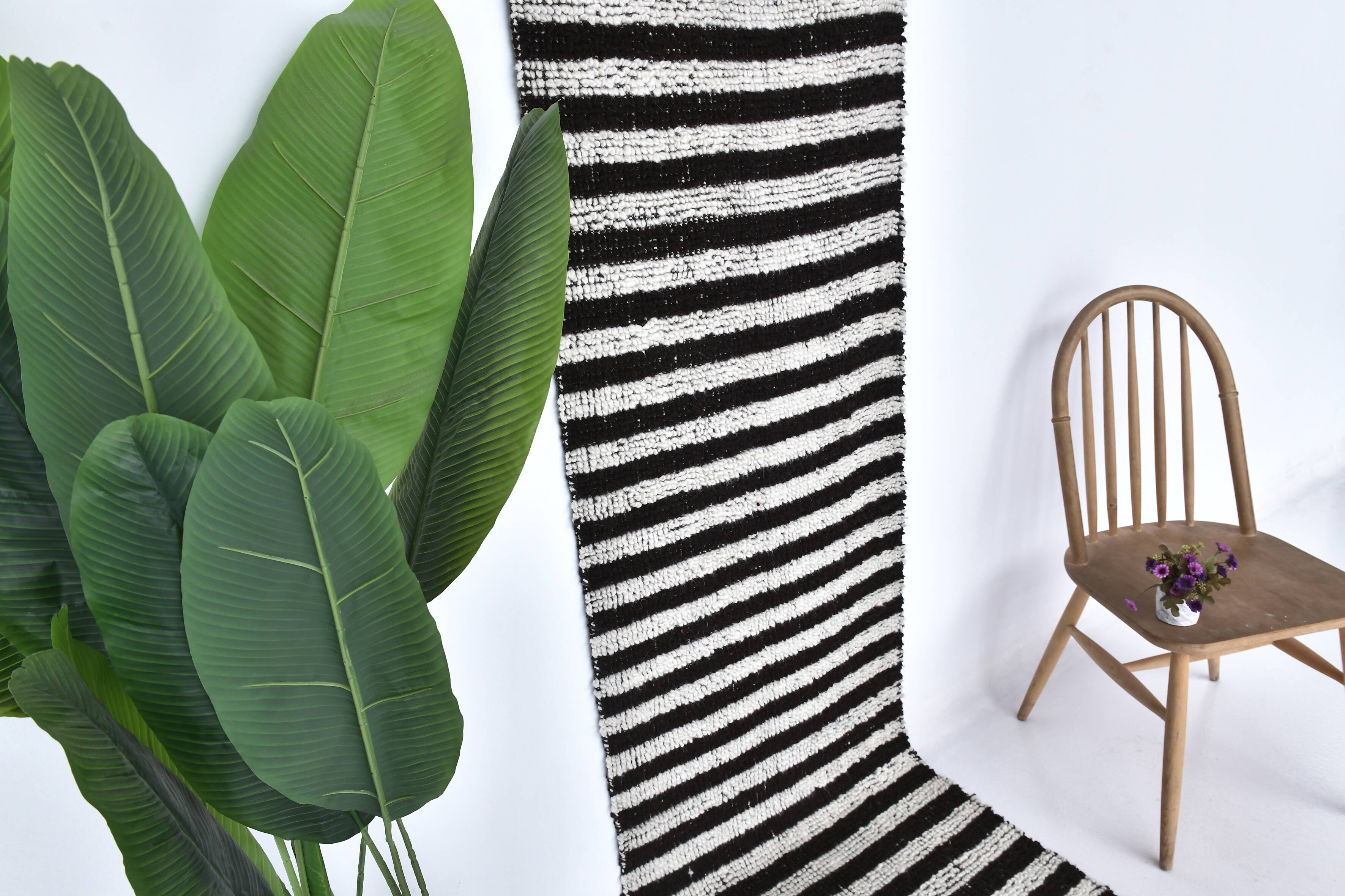 2x9 Brown White Striped Runner Rug, 69x289Cm SK 242096