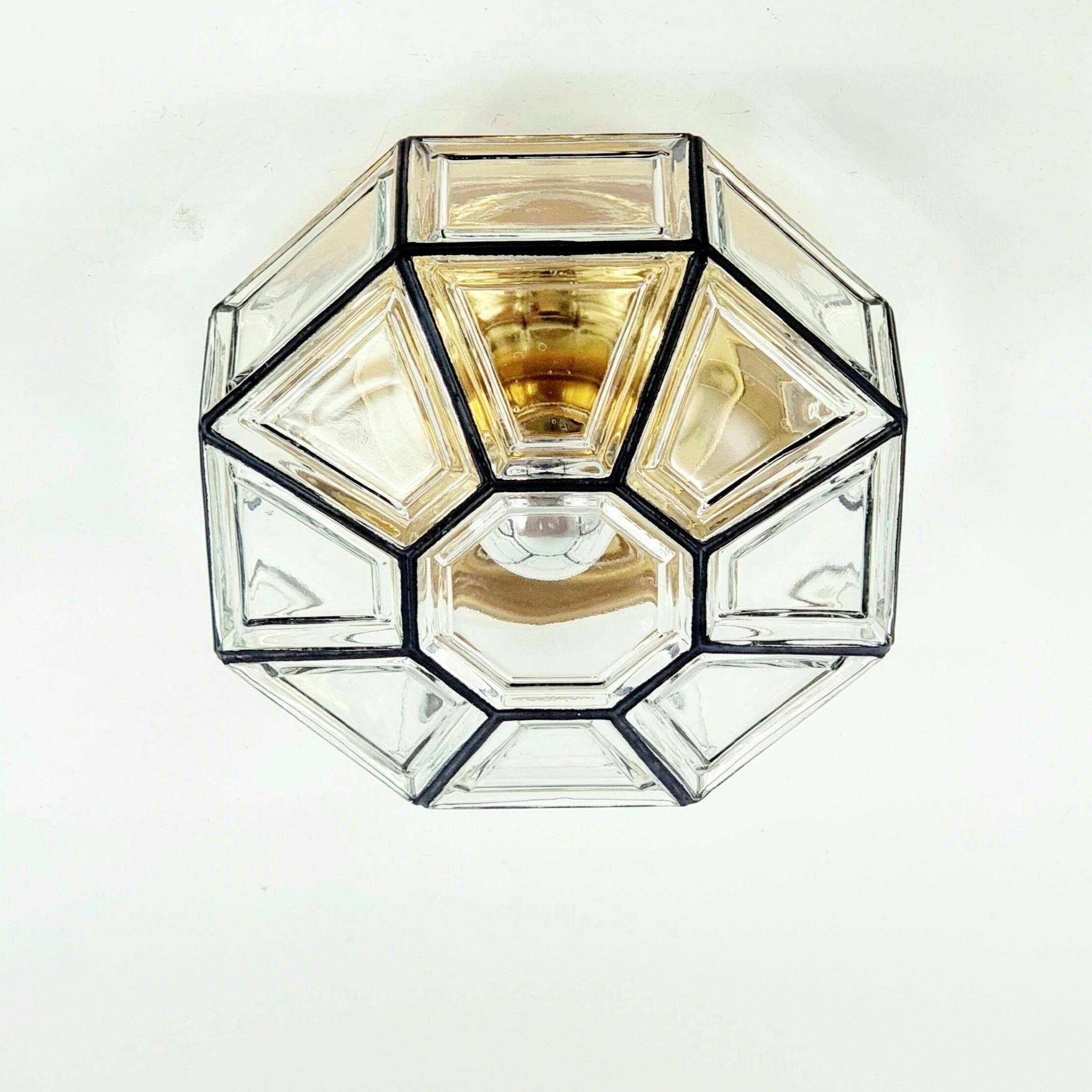 Plafonnier en verre et laiton du milieu du siècle, Limbourg, Allemagne, années 1960