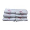 6 towels embroidered with pink flowers and monogrammed "GM" in white linen art deco