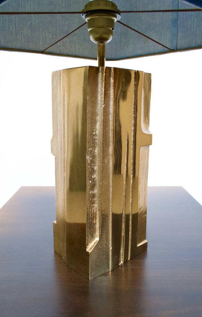 POLISHED/FROSTED BRONZE LAMP MICHEL MANGEMATIN FRANCE 1960