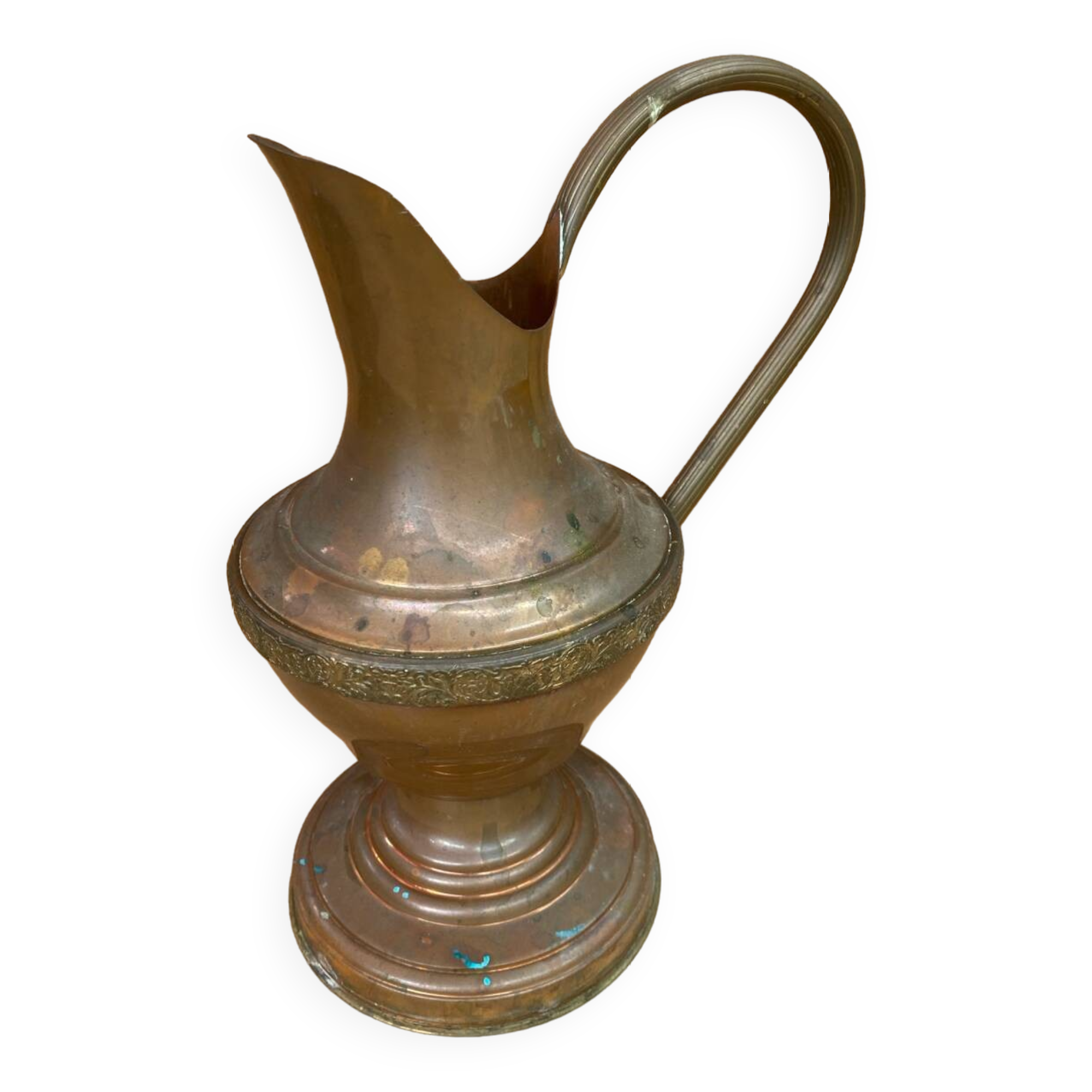 Antique gaor villedieu copper pitcher & brass handle vintage