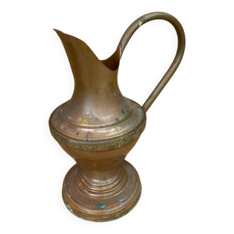 Antique gaor villedieu copper pitcher & brass handle vintage