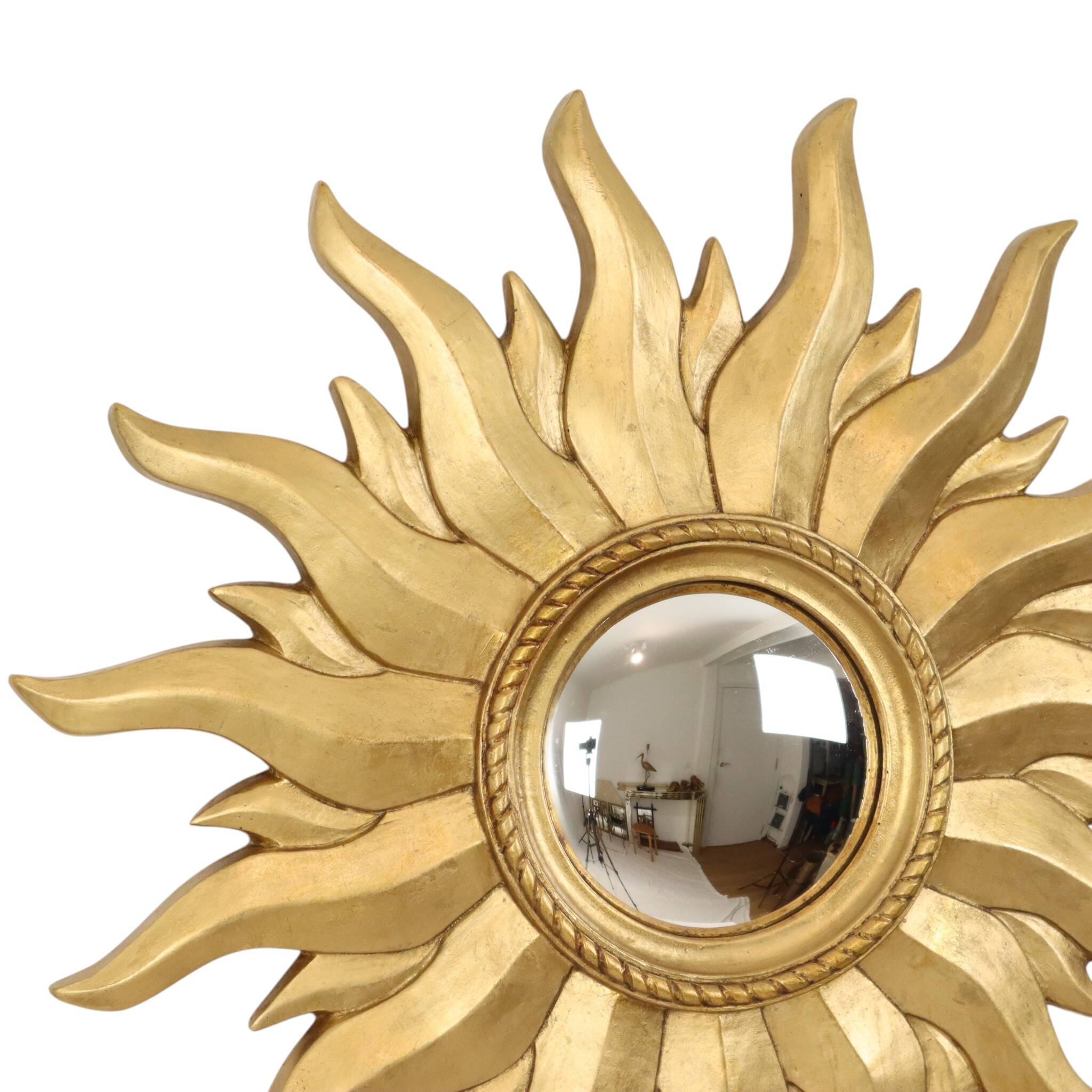 Vintage Gold Sunburst Convex Mirror 54cm