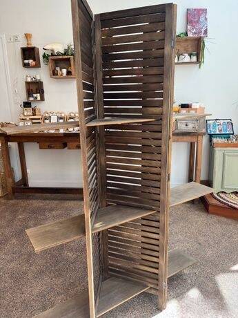 Modular wooden shelving screen
