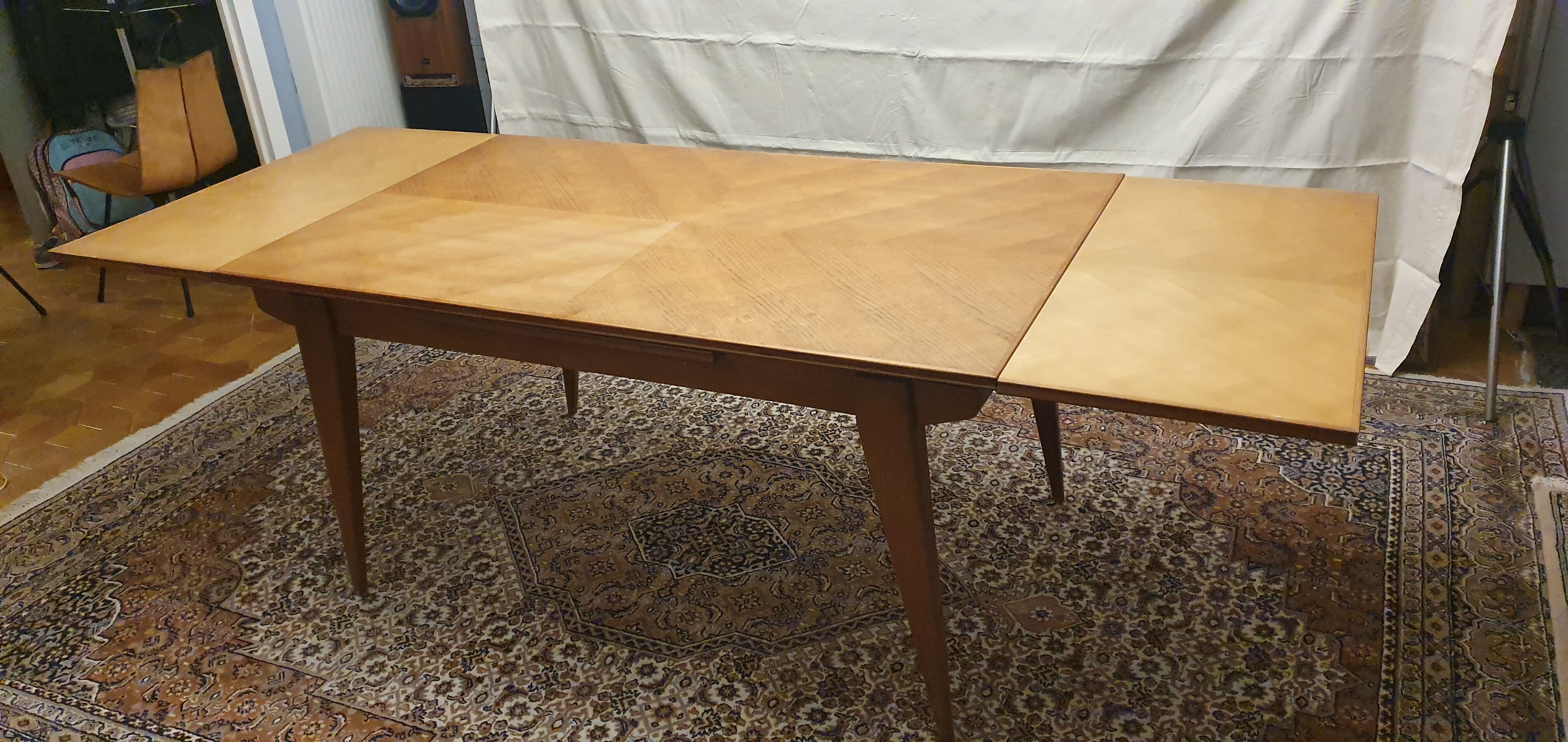 Teak table with compass feet, 1960s