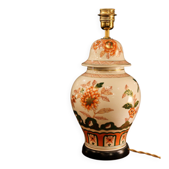 Spanish porcelain lamp hand-painted with floral patterns.