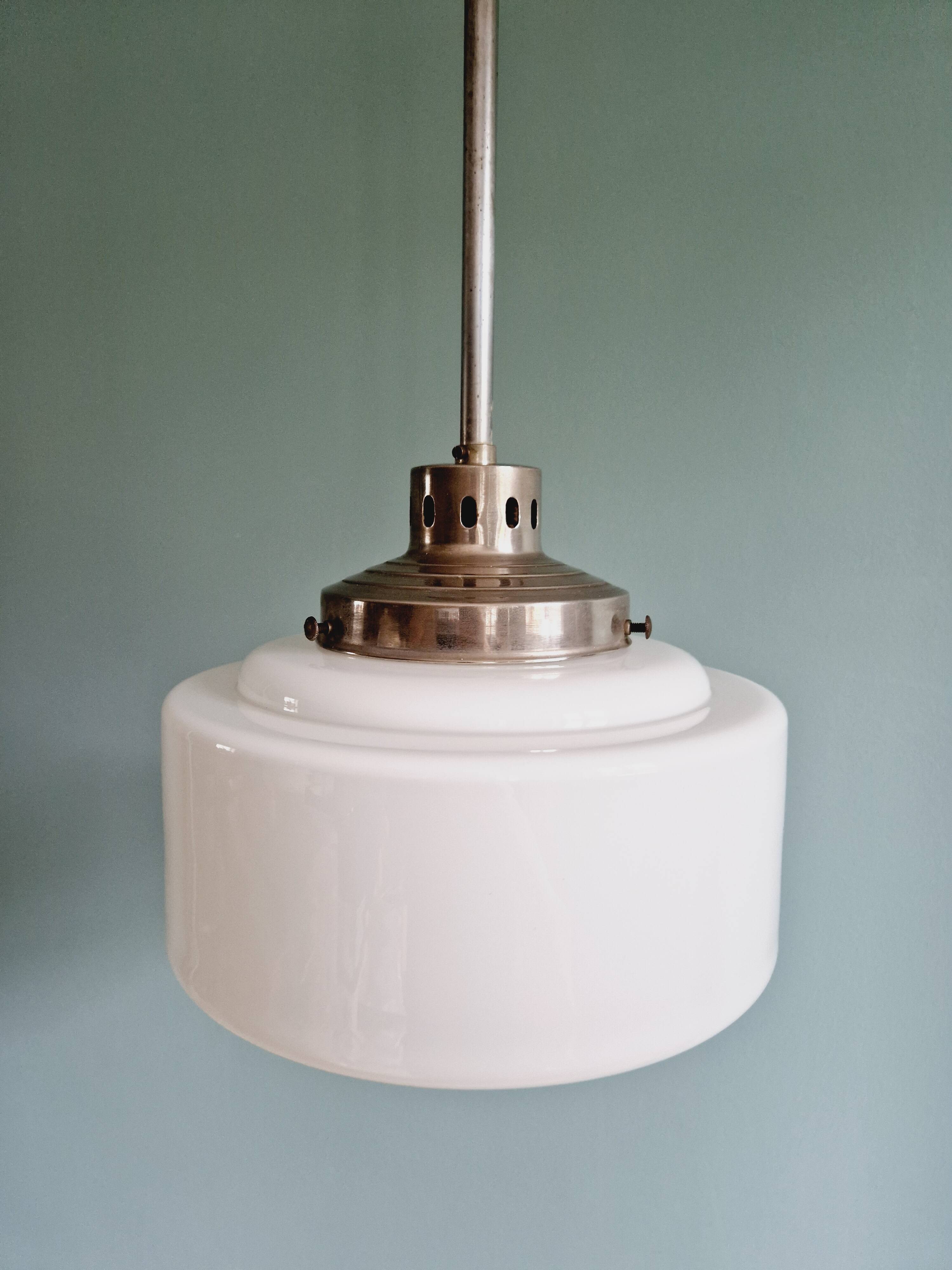 Art Deco pendant light in white opaline glass, 1930s