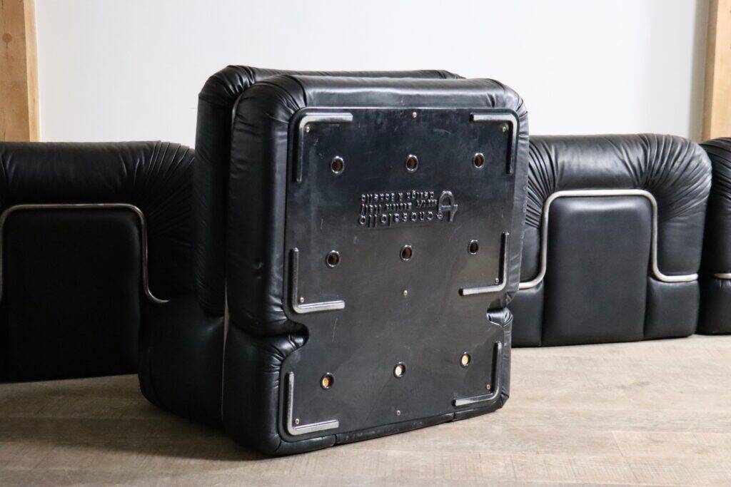 Modular sofa in black leather by Rodolfo Bonetto for Tecnosalotto, 1960s