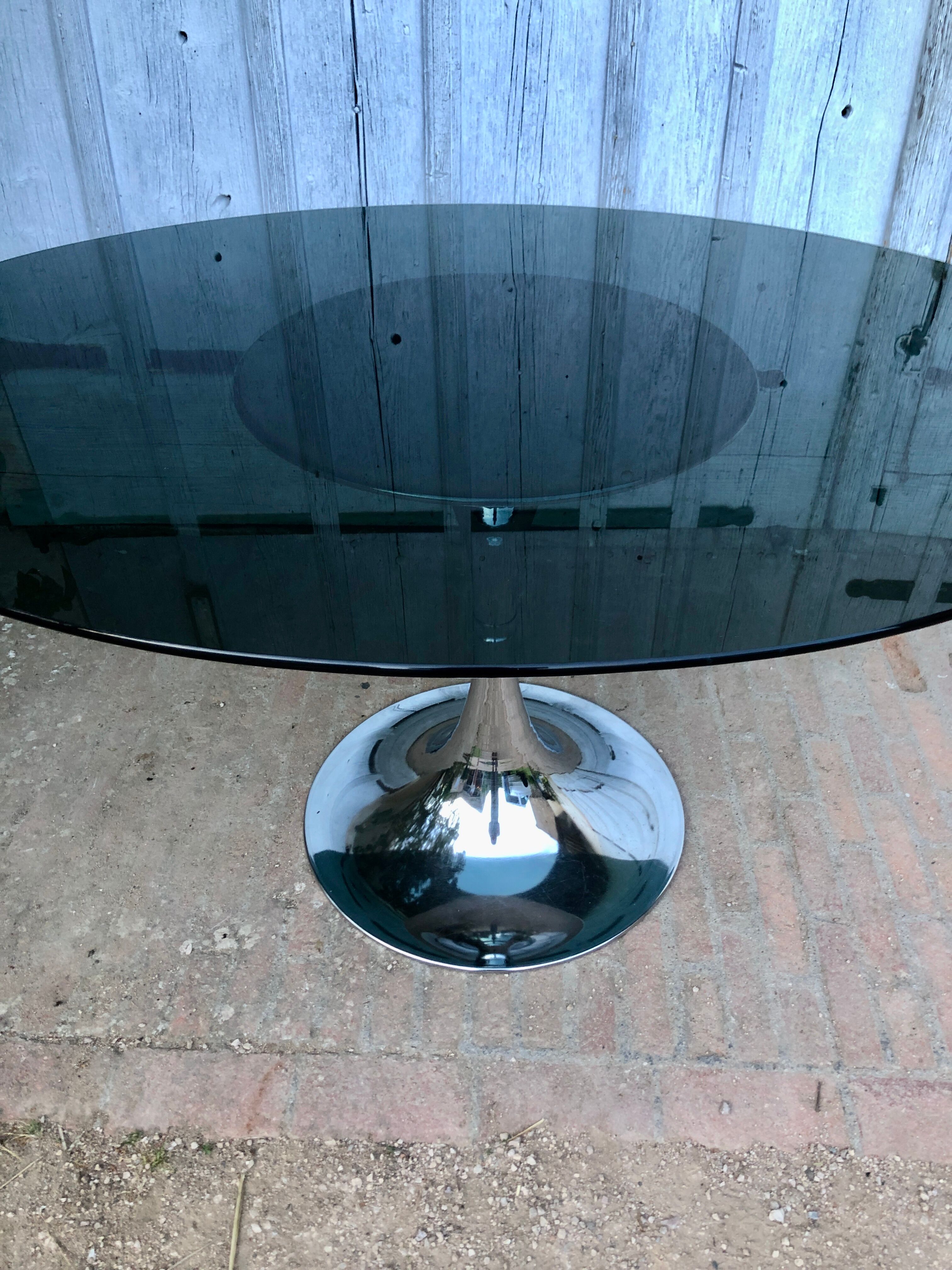 Tulip table oval glass and chrome 1970