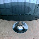 Table tulipe ovale verre et chrome 1970