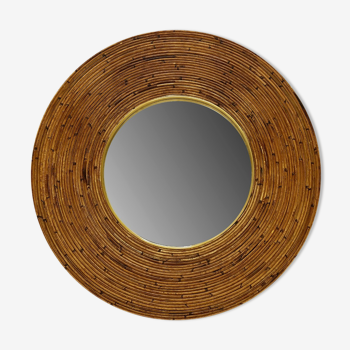 Miroir rond du milieu du siècle avec cadre en osier 100cm