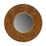 Round mid century modern mirror with wicker frame 100cm
