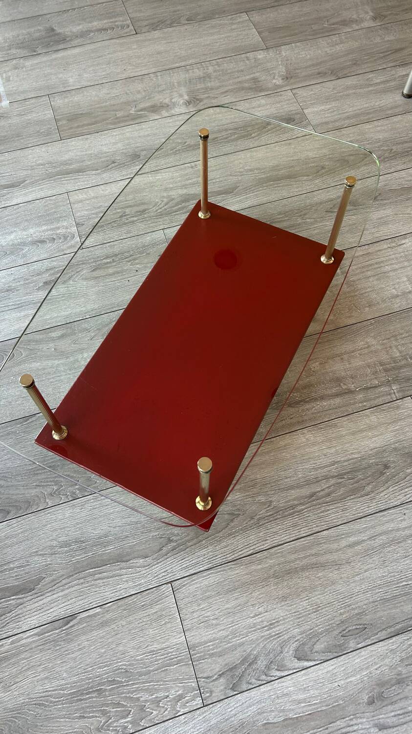 Vintage glass and brass coffee table