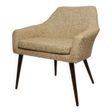 Modern fauteuil en bois orange polka dot bouclé tissus 1960 cocktail fauteuil de salon