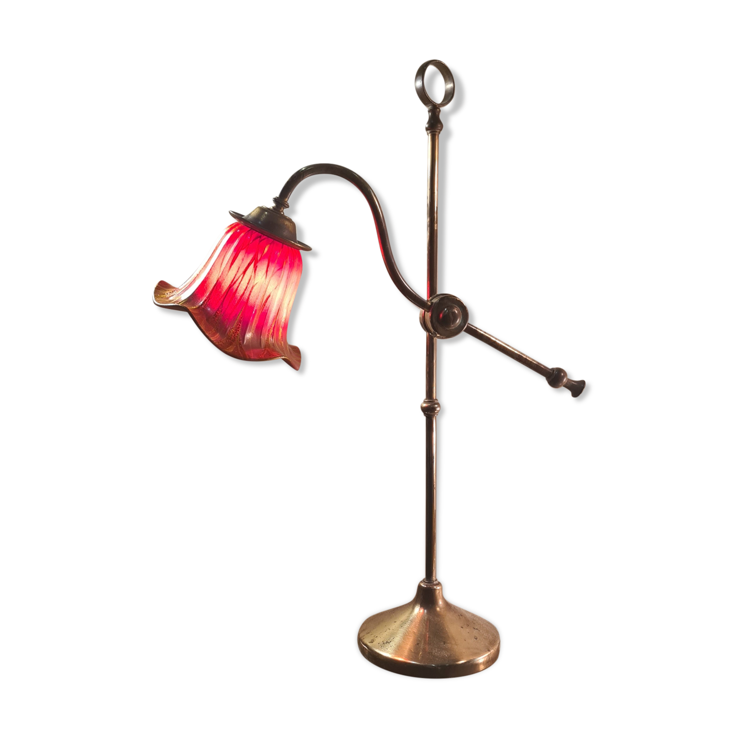 lamp1900 brass base cast iron very heavy, tulip red painted and gold