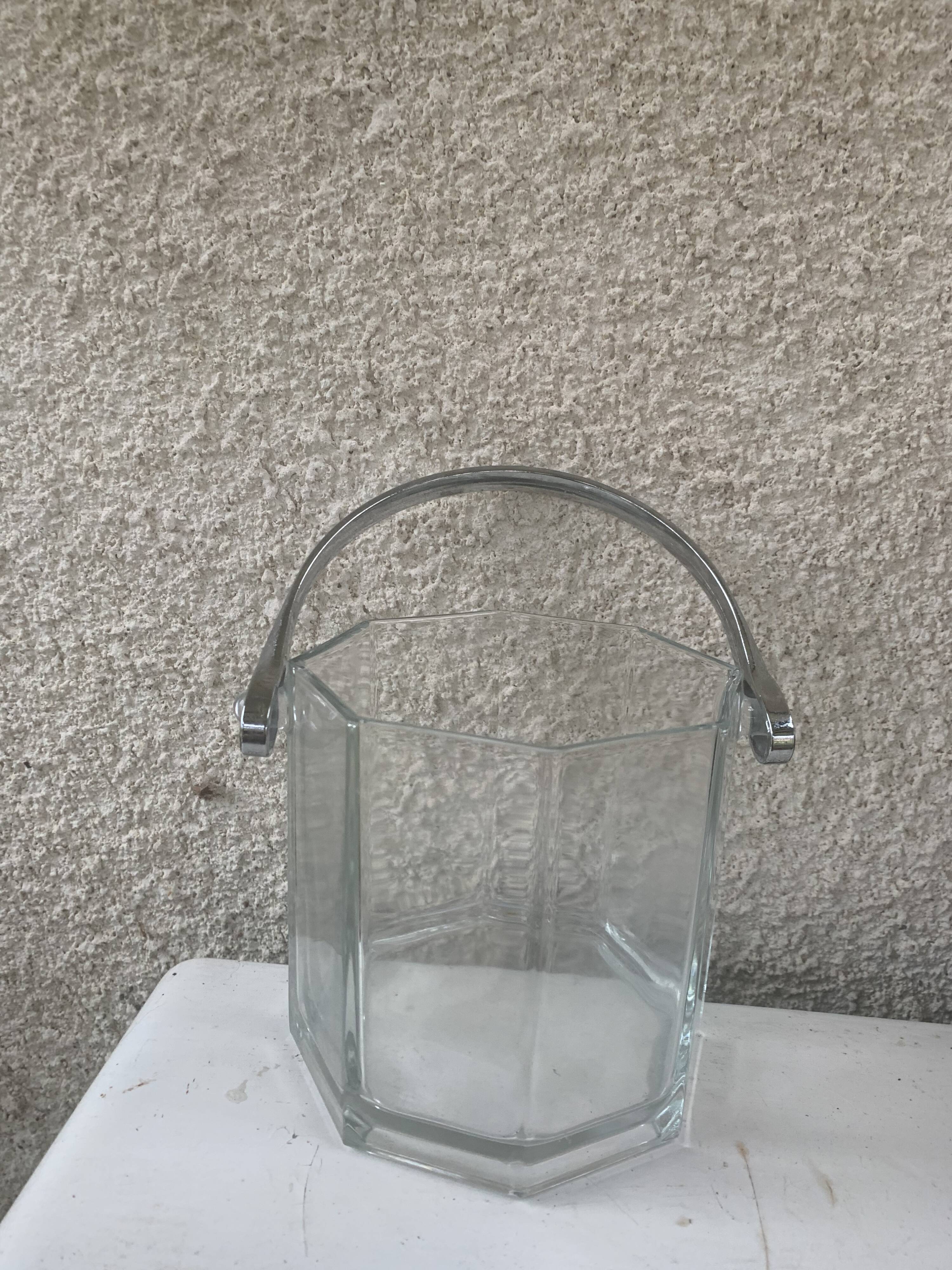 Vintage faceted glass ice bucket 1970