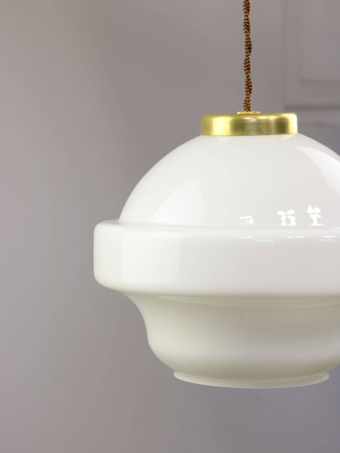 Mid-Century Italian Opaline and Brass Pendant Lamp