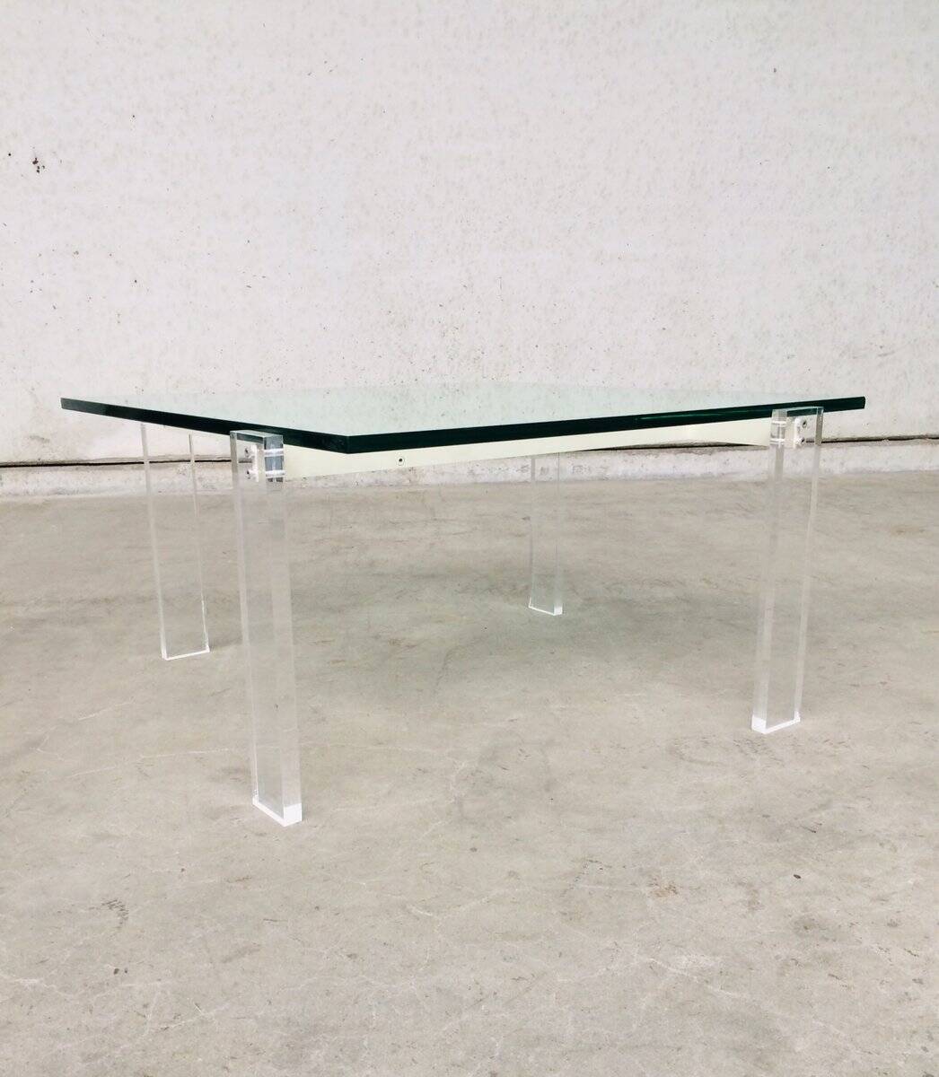 Danish Poul Kjaerholm Style Metal, Acrylic Glass & Glass Coffee Table, 1960s