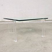 Danish Poul Kjaerholm Style Metal, Acrylic Glass & Glass Coffee Table, 1960s