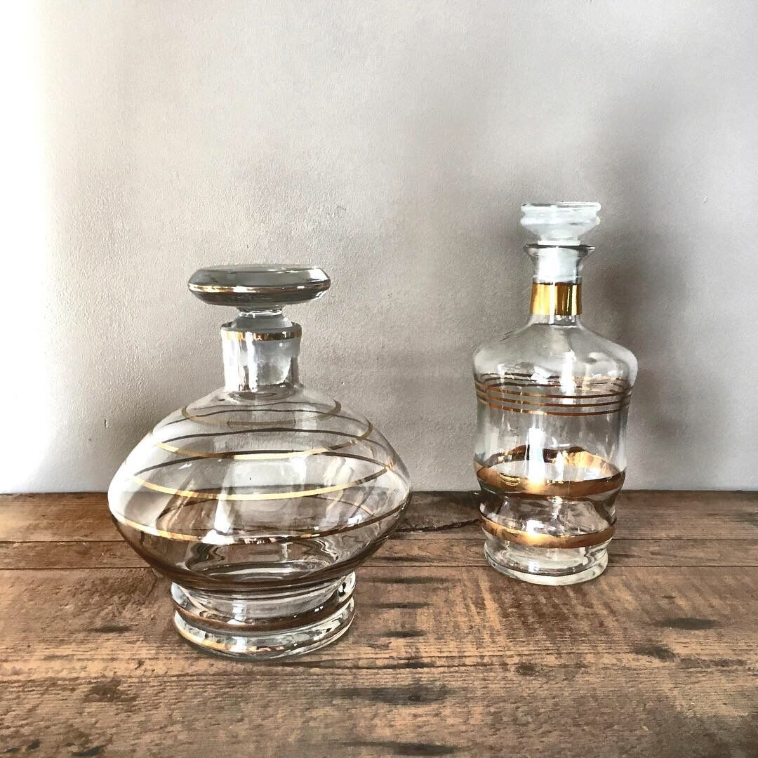 2 decanters with gold piping, 1960s
