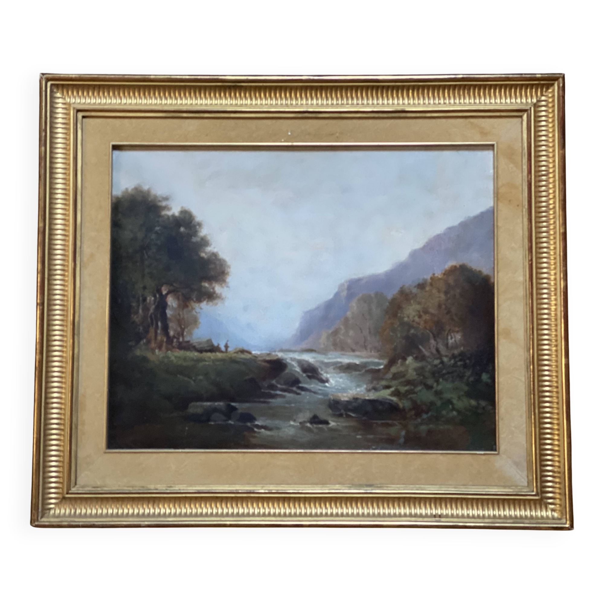 19th century French school painting, mountain river