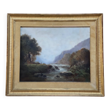 19th century French school painting, mountain river