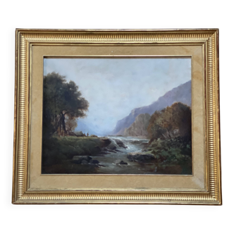 19th century French school painting, mountain river