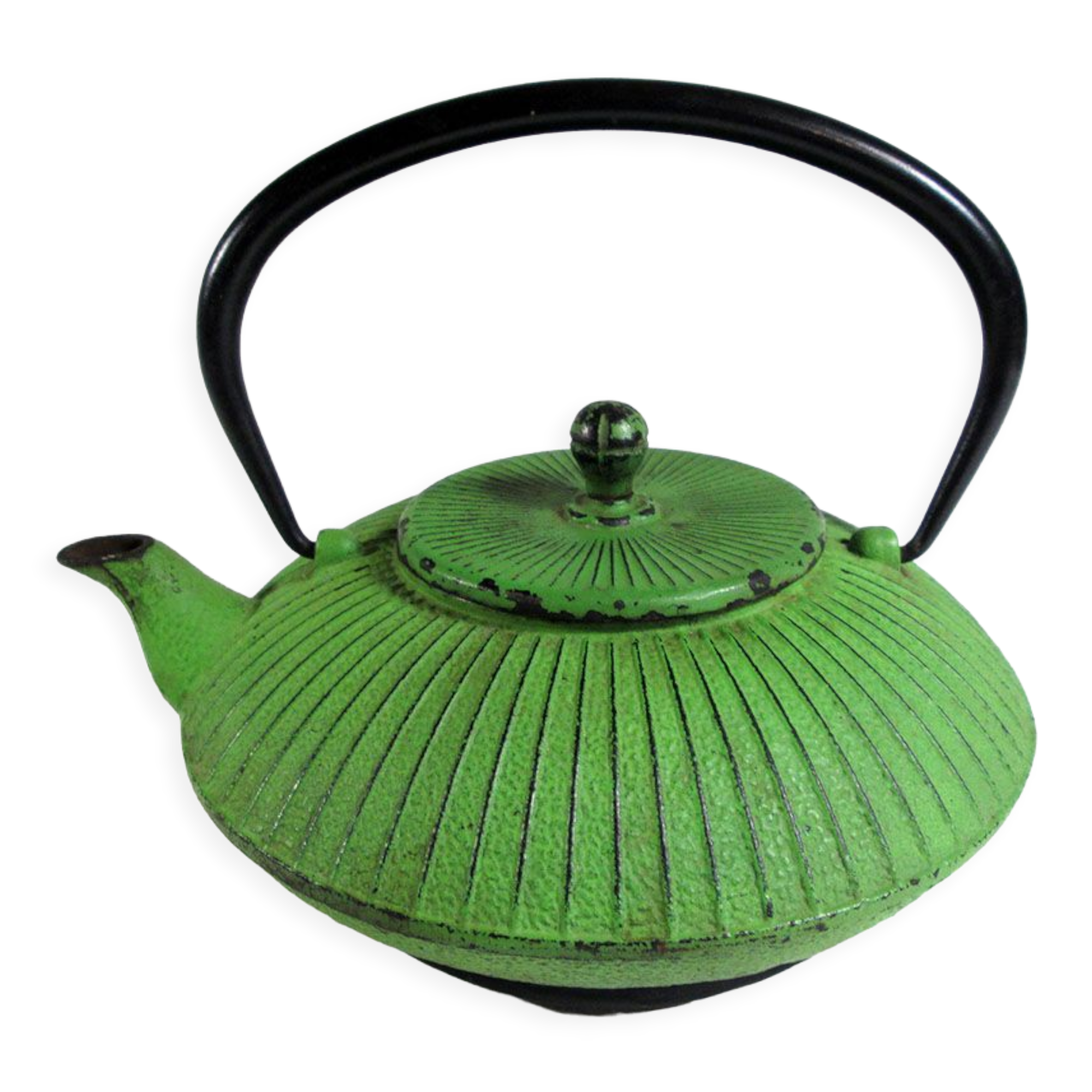 Flat cast iron teapot