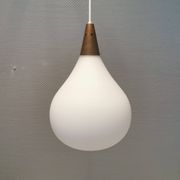 Large hanging lamp in white opal glass with brass top. Danish and estimated from the 1970s.