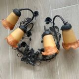 Wall light signed Tief with 4 tulips in orange glass paste