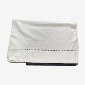 Drap ancien en coton blanc monogrammé  WS  2 X 2.60 m