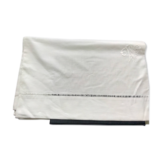 Antique sheet in monogrammed white cotton WS 2 X 2.60 m
