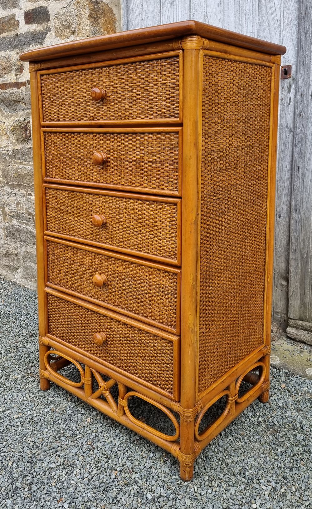 Semainier Maugrion for Roche Bobois, wood and rattan, 80s