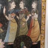 INDIA PICHWAI painting on silk KRISHNA RADHA GOPIS, Kanera Rajasthan mid 20th century