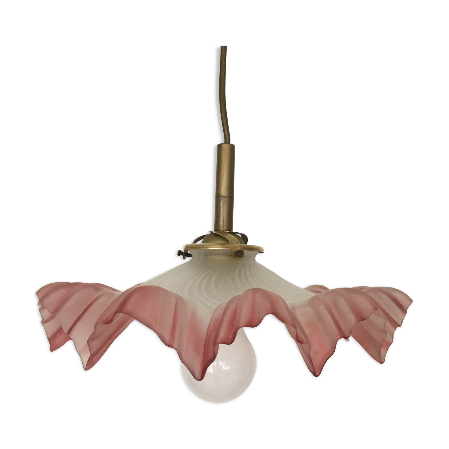 White & pink glass suspension scalloped early twentieth century
