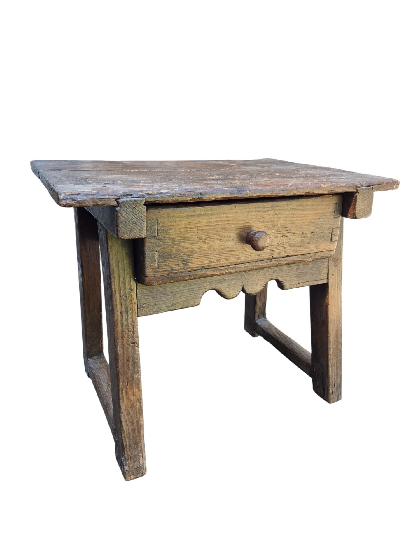 Antique Spanish side table pine rustic pay table with drawer