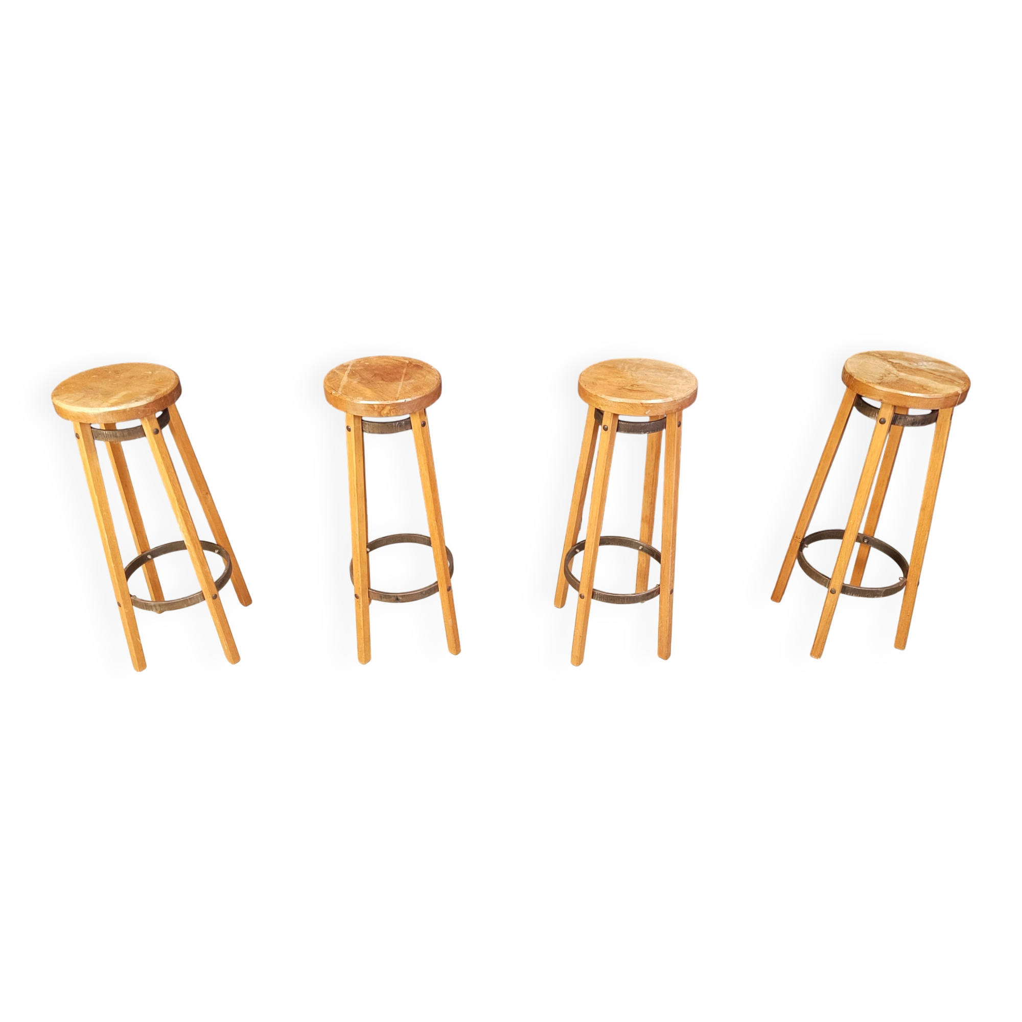 Vintage wooden bar stools, 1960s - set of 4