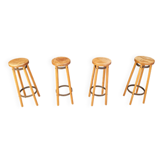 Tabourets de bar vintage en bois, années 1960 - lot de 4