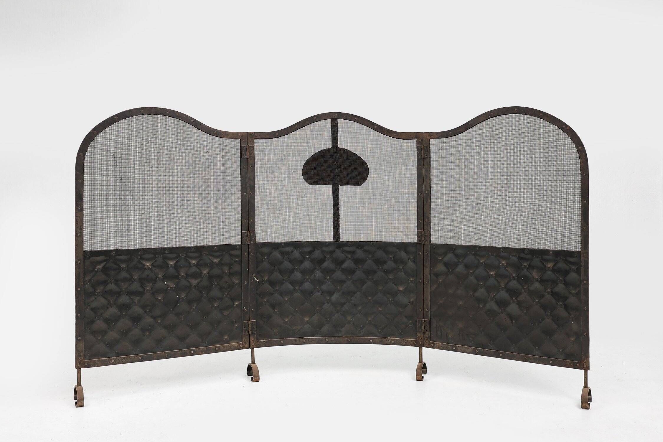 French Art Deco Wrought Iron Fireplace Screen, 1890s
