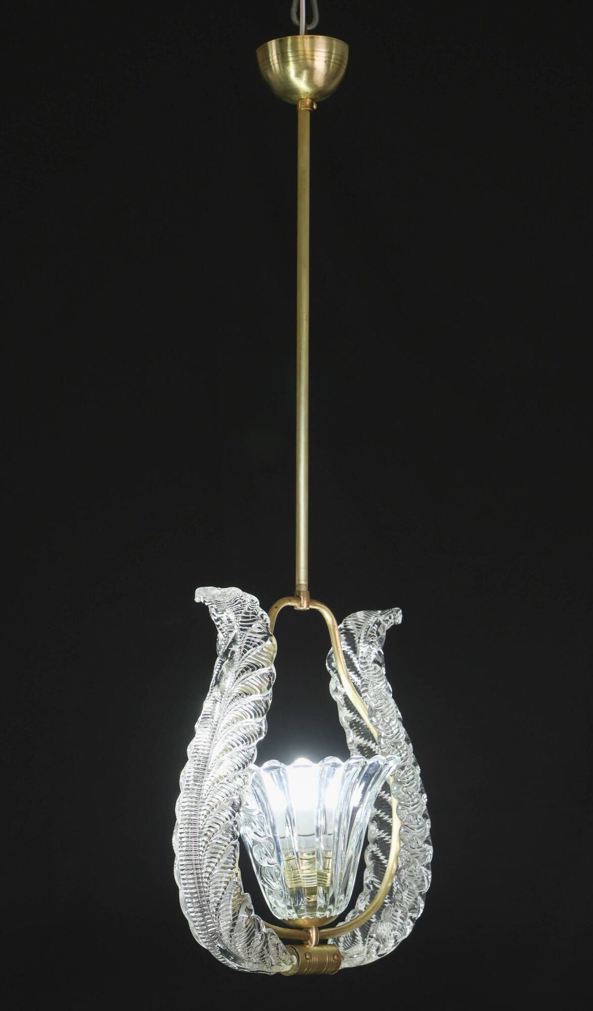 Charming Murano Glass Art Deco Pendant Chandelier by Ercole Barovier, 1940s
