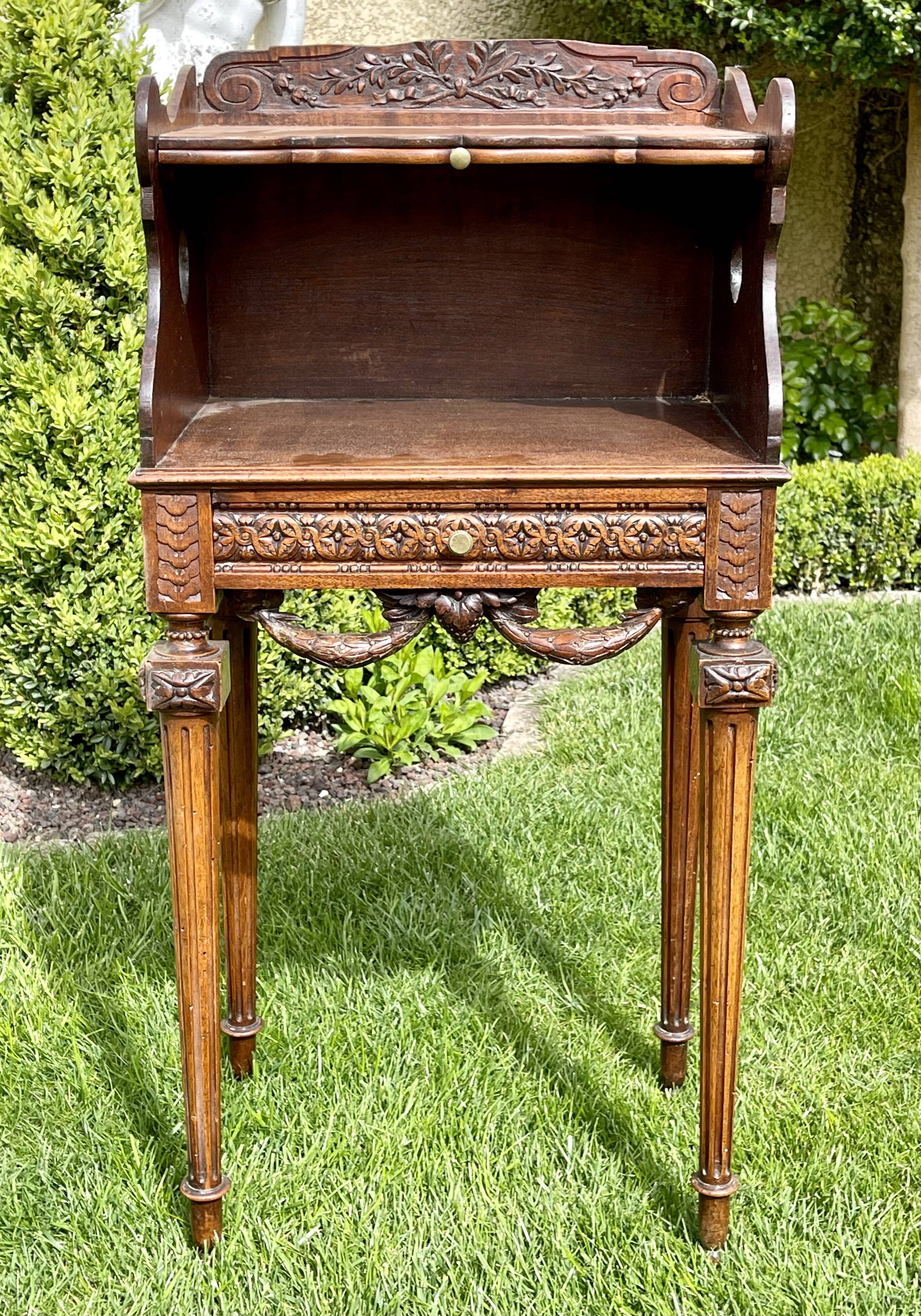 Louis XVI style walnut bedside table