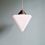 Art Deco pendant light in white opaline, triangular prism, 1920s-30s