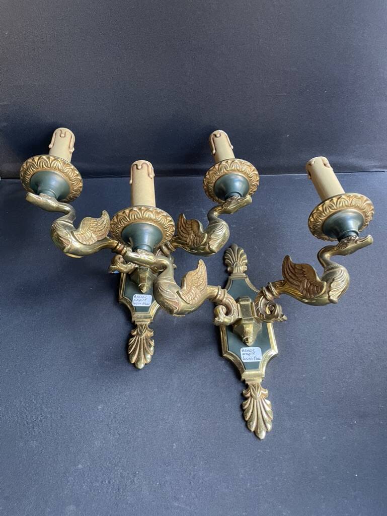 Pair of bronze wall lights – Empire style – Maison Lucien Gau