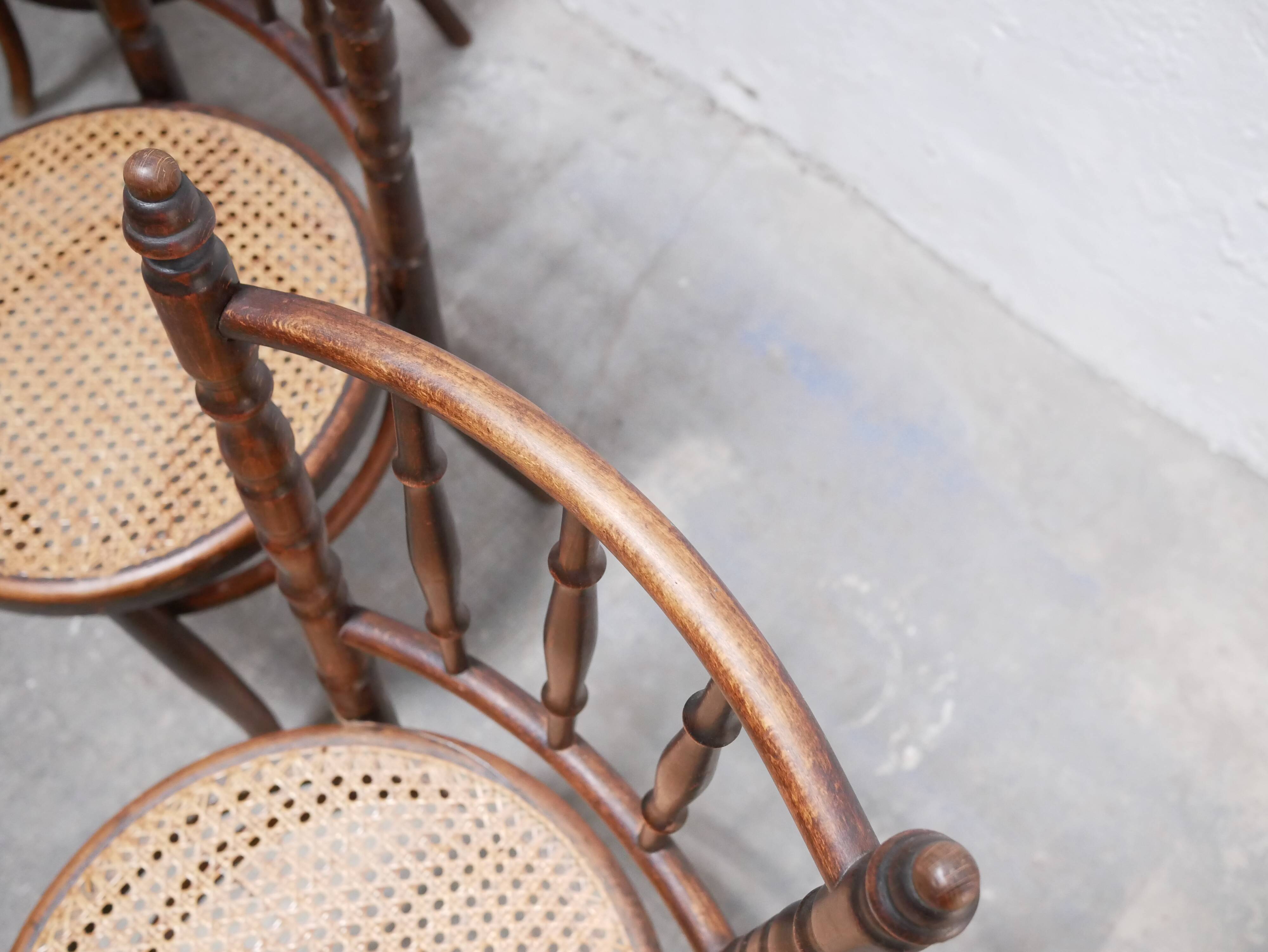 Old wooden cane bistro chair by Fischel editions