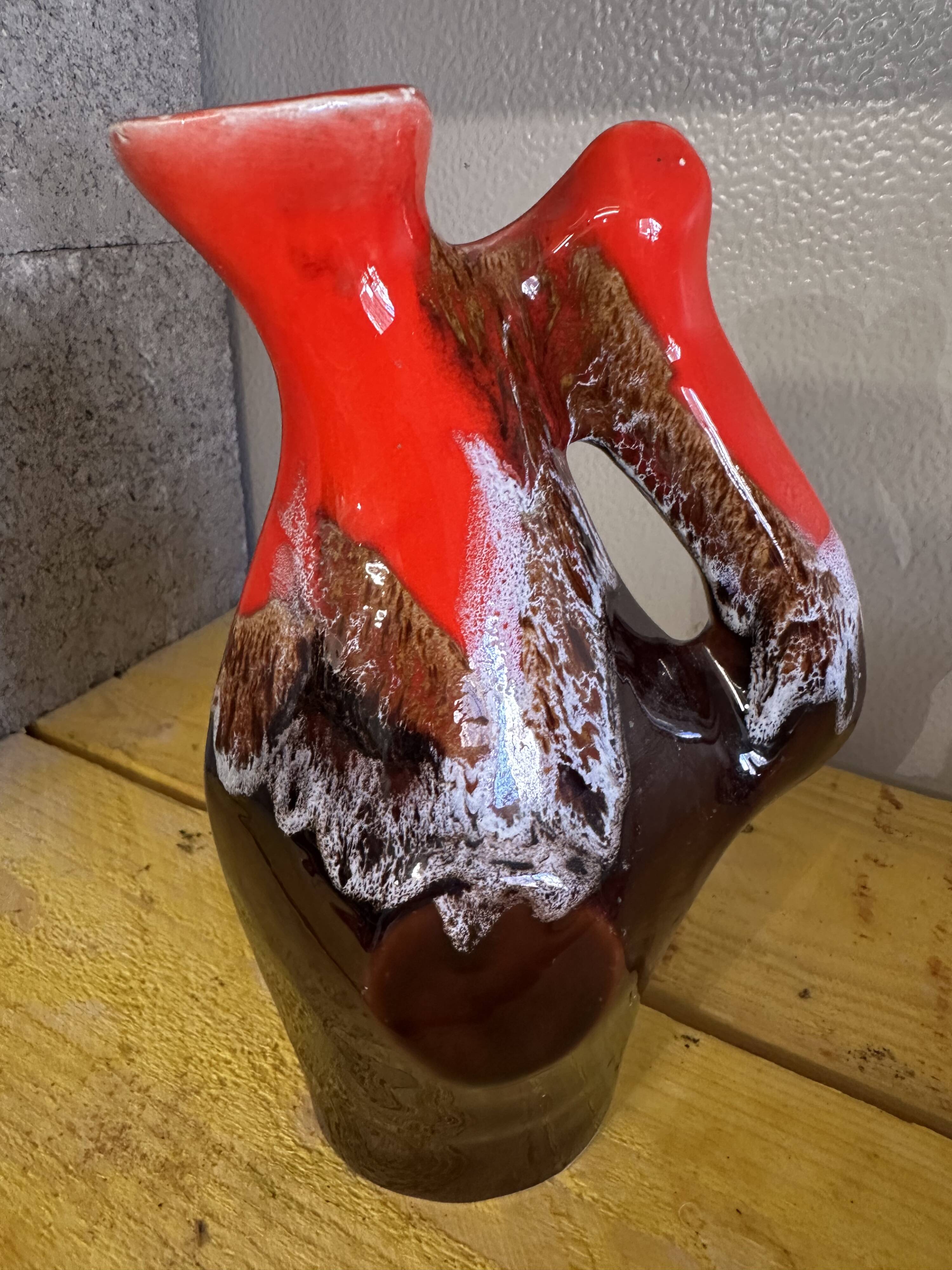 Vallauris Glazed Ceramic Pitcher Vase - Free Form H 22 cm