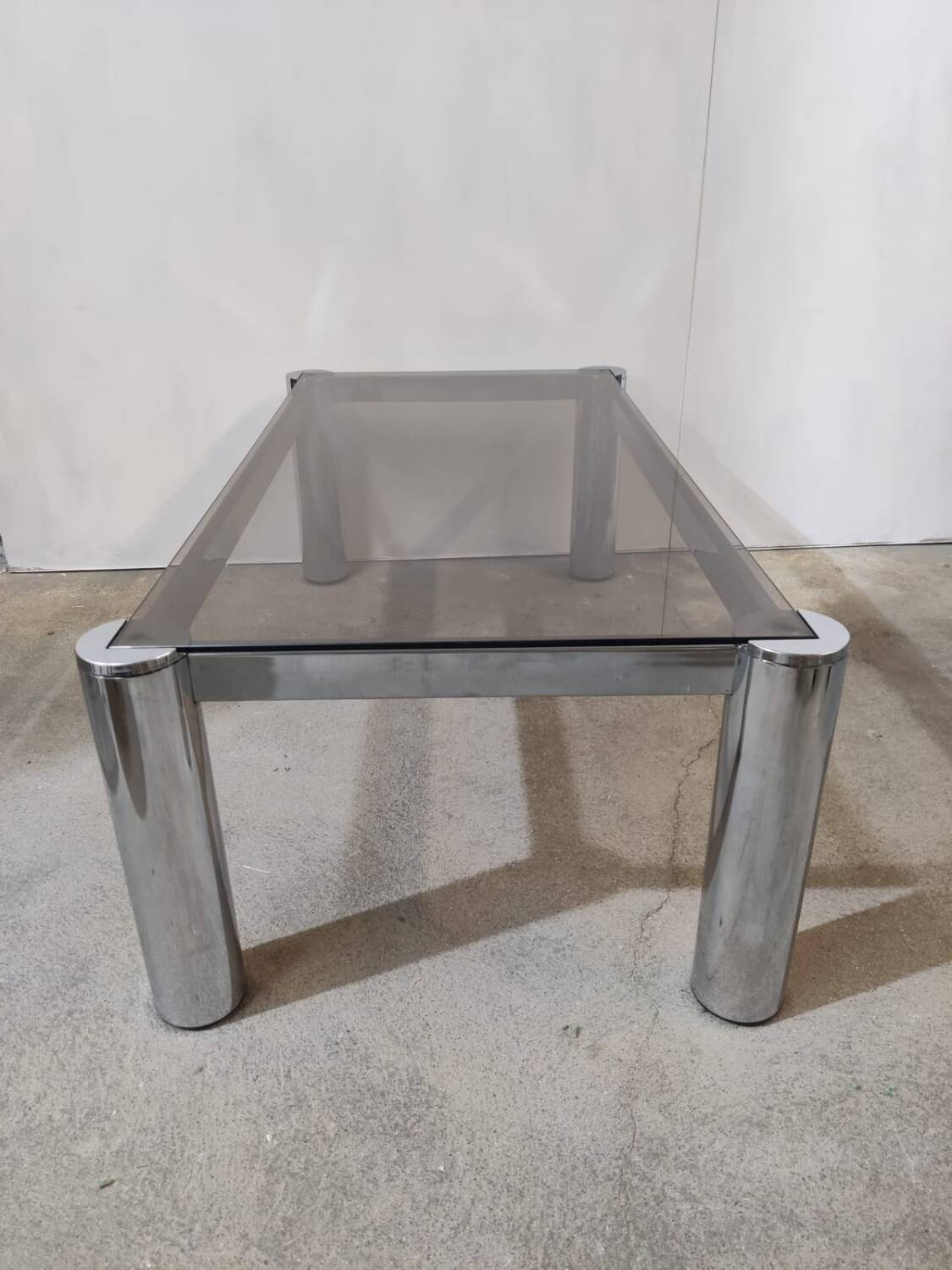 Vintage coffee table in chrome and smoked glass