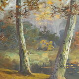 Painting signed neuville – 1950 – forest landscape