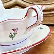 Ancienne saucière faïence Lunéville modèle réverbère rose tulipe