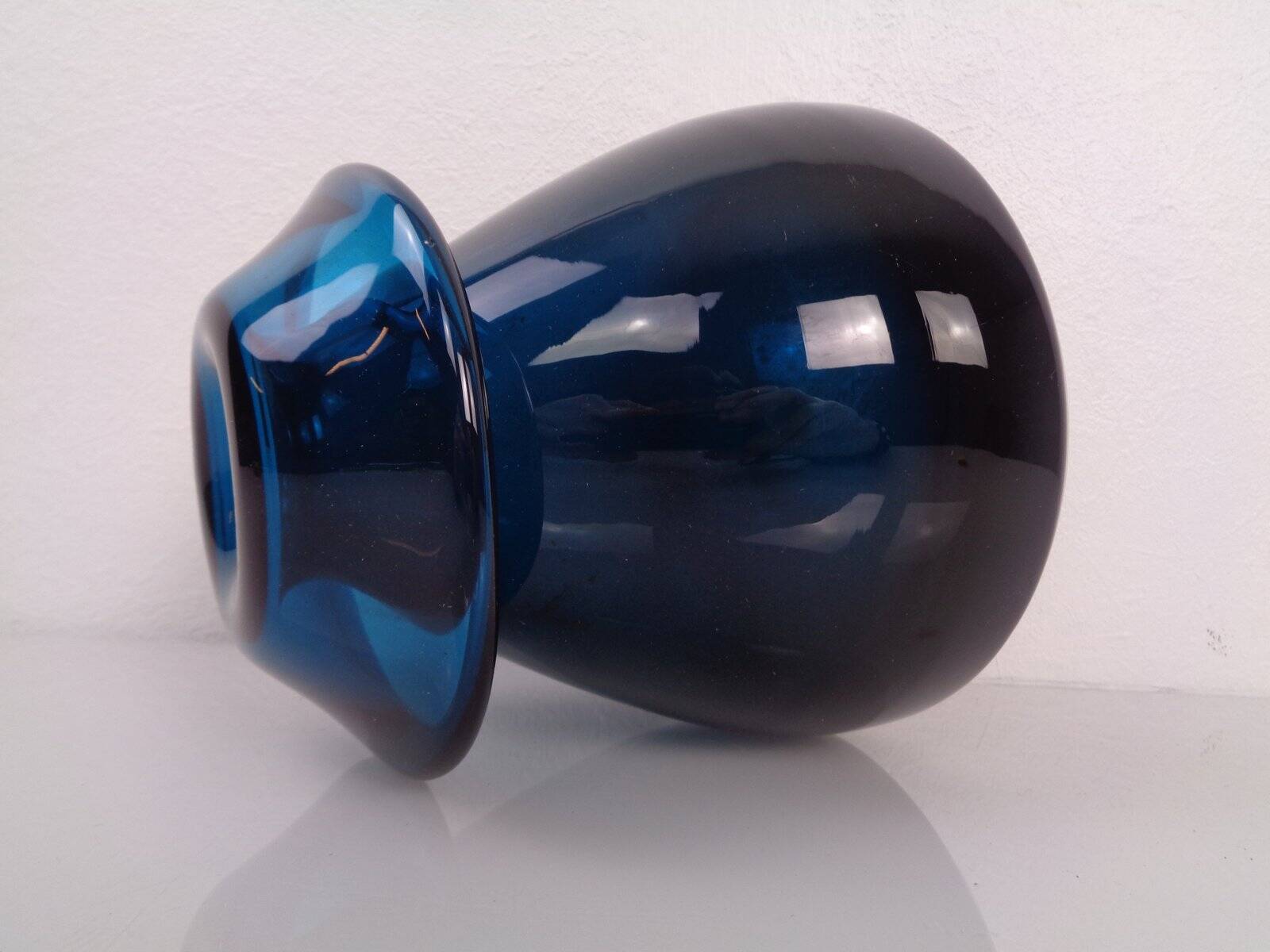 Hand-blown blue glass vase, Italy, 1960s
