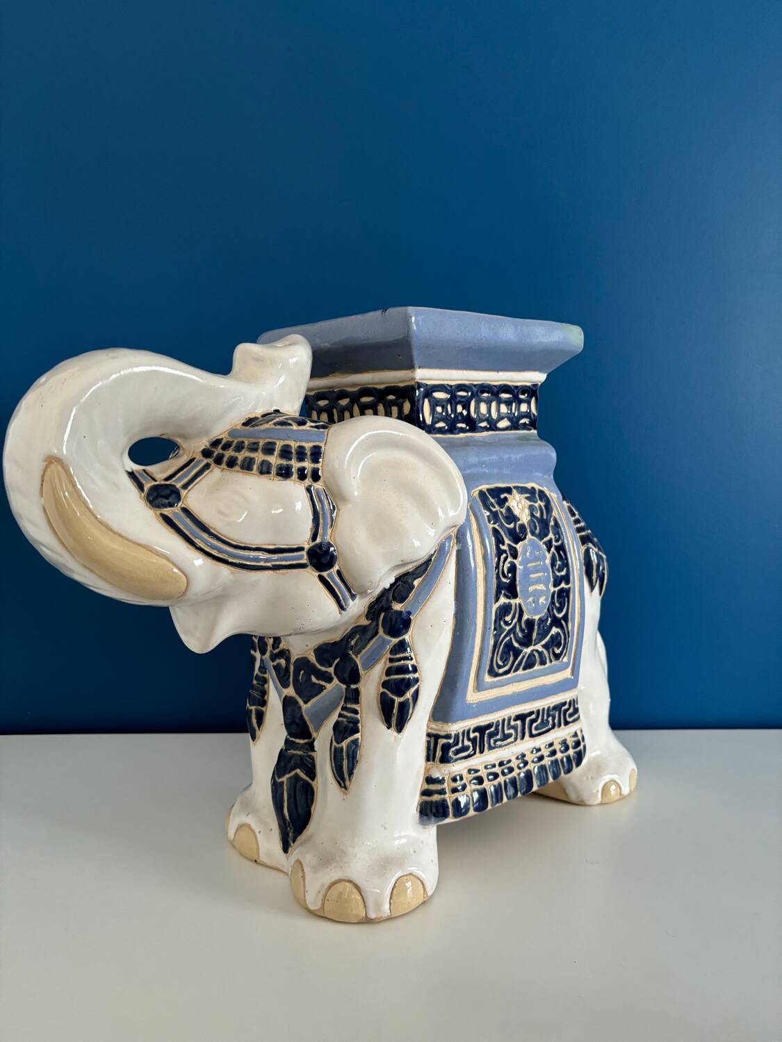 Ceramic elephant plant holder stool